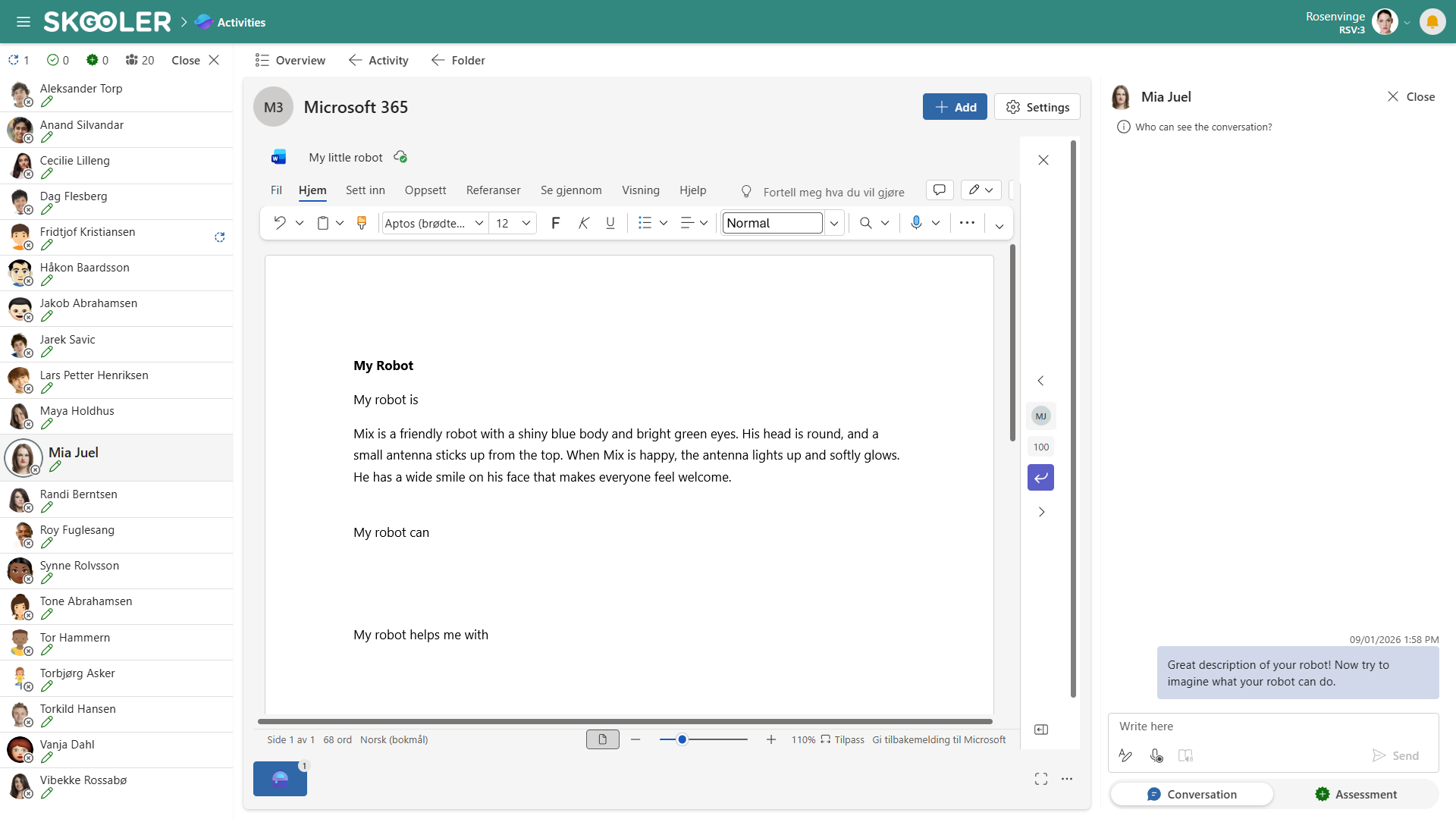 Teacher distributing assignments, monitoring student work and assessing submissions in Microsoft tools integrated with GO.