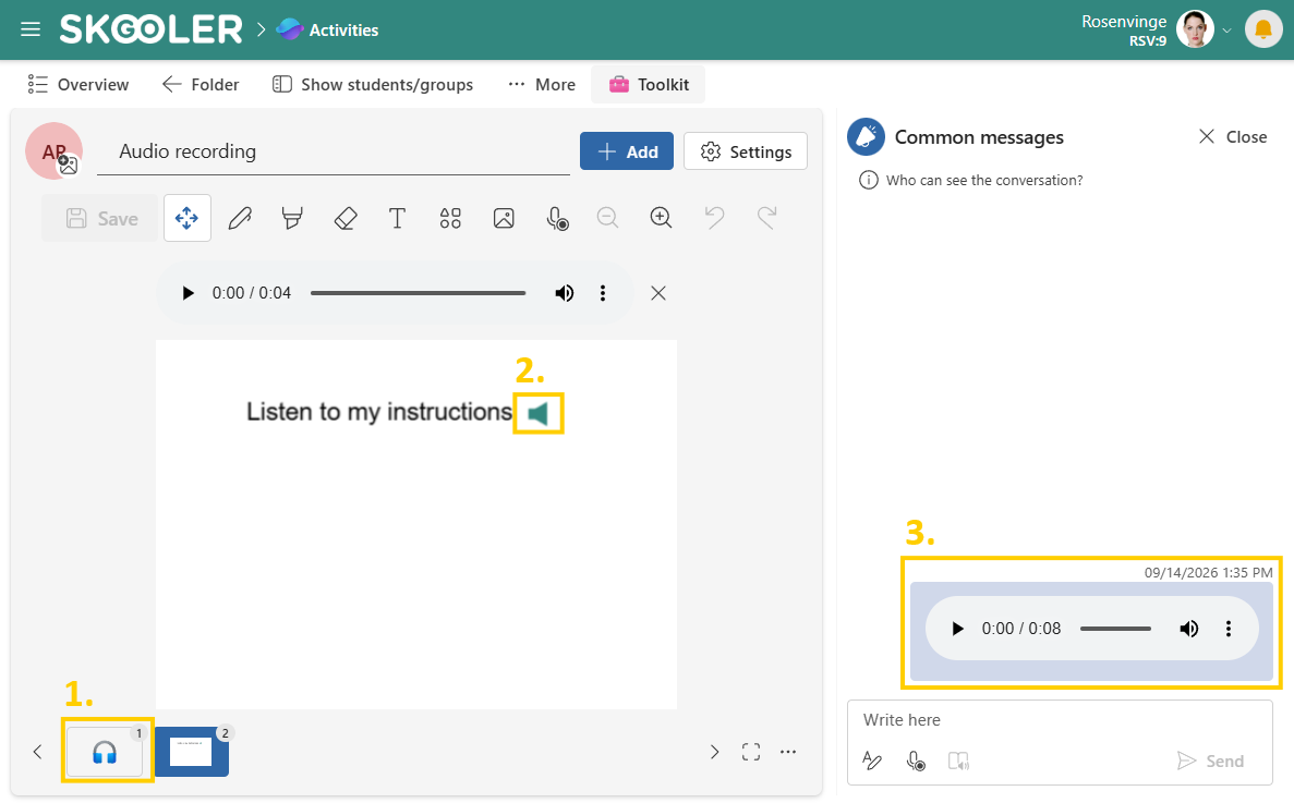 Audio recording in an activity